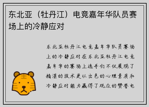 东北亚（牡丹江）电竞嘉年华队员赛场上的冷静应对